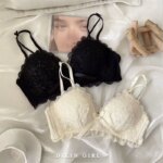 Conjunto de sujetador sexy de encaje bordado con realce para busto pequeño, sin aros, conjunto de lencería. - Imagen 5