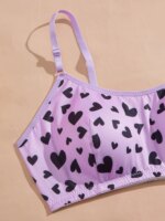 Conjunto de sujetador y bragas para adolescentes con estampado de corazones morados, sujetador sin aros y con relleno, bragas suaves y tirantes ajustables, lencería suave. - Imagen 4