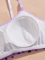 Conjunto de sujetador y bragas para adolescentes con estampado de corazones morados, sujetador sin aros y con relleno, bragas suaves y tirantes ajustables, lencería suave. - Imagen 5