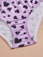 Conjunto de sujetador y bragas para adolescentes con estampado de corazones morados, sujetador sin aros y con relleno, bragas suaves y tirantes ajustables, lencería suave. - Imagen 6