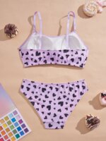 Conjunto de sujetador y bragas para adolescentes con estampado de corazones morados, sujetador sin aros y con relleno, bragas suaves y tirantes ajustables, lencería suave. - Imagen 2