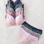 Conjunto de 6 piezas de sujetador y bragas para mujer, conjunto sexy con encaje estampado y patchwork, sin forro, ajuste cómodo, sujetador push-up para mujer, conjunto de ropa interior femenina