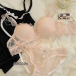 Conjunto de lencería de encaje con bordados de mariposas, diseño atractivo, sujetador sin aros con efecto push-up y bragas a juego, de la marca Pure Desire, suave y cómodo, ropa interior íntima. - Imagen 2