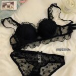 Conjunto de lencería de encaje con bordados de mariposas, diseño atractivo, sujetador sin aros con efecto push-up y bragas a juego, de la marca Pure Desire, suave y cómodo, ropa interior íntima.