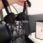 Conjunto de lencería sexy de encaje: Top halter con diseño de espina de pescado y almohadillas, parte inferior fina y parte superior gruesa, para mujer. - Imagen 6
