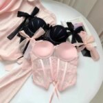 Conjunto de lencería sexy de encaje: Top halter con diseño de espina de pescado y almohadillas, parte inferior fina y parte superior gruesa, para mujer. - Imagen 2