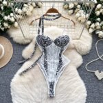 Body de encaje con estampado de leopardo rosa para mujer, cuello halter, tirantes finos, push-up, moldeador, lencería sexy, mono ajustado. - Imagen 3