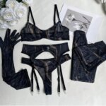 Conjunto de lencería erótica para mujer, medias con sujetador de realce de encaje teñido anudado con cinturón, ropa interior transparente exótica, traje de juego de rol seductor de 3 piezas - Imagen 6