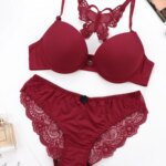 Venta caliente conjunto de 2 piezas de sujetador sexy con botón frontal rojo parte de atrás bonita mariposa sujetador de moda push up conjunto de mujer A2120