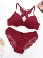 Venta caliente conjunto de 2 piezas de sujetador sexy con botón frontal rojo parte de atrás bonita mariposa sujetador de moda push up conjunto de mujer A2120