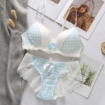 Conjunto de sujetador negro de 2 piezas para mujer, ropa interior Sexy coreana con encaje, conjunto de lencería Floral, Sujetador Push Up inalámbrico y conjuntos de bragas - Imagen 6