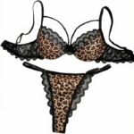 Conjunto de Lencería con Estampado de Leopardo Salvaje, Sujetador con Aros y Encaje Festoneado con Tirantes y Aberturas, 2 Piezas, Atuendo Íntimo para Citas Románticas