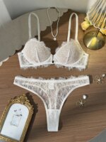 Conjunto de bralette y bragas blancas de encaje francés para mujer, conjunto de dos piezas de ropa interior sexy y fina de verano Pure Desire - Imagen 6