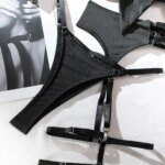 Conjunto de lencería Sexy con lazo calado para mujer, ropa exótica sólida, traje femenino, ropa interior de estilo puro deseo con liga y guantes - Imagen 4