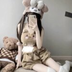 Pijama japonés Kawaii Lolita para mujer, conjunto de bragas Nad, sujetador de dibujos animados, ropa interior con lazo, bragas de calabaza, Push Up, lencería íntima - Imagen 3