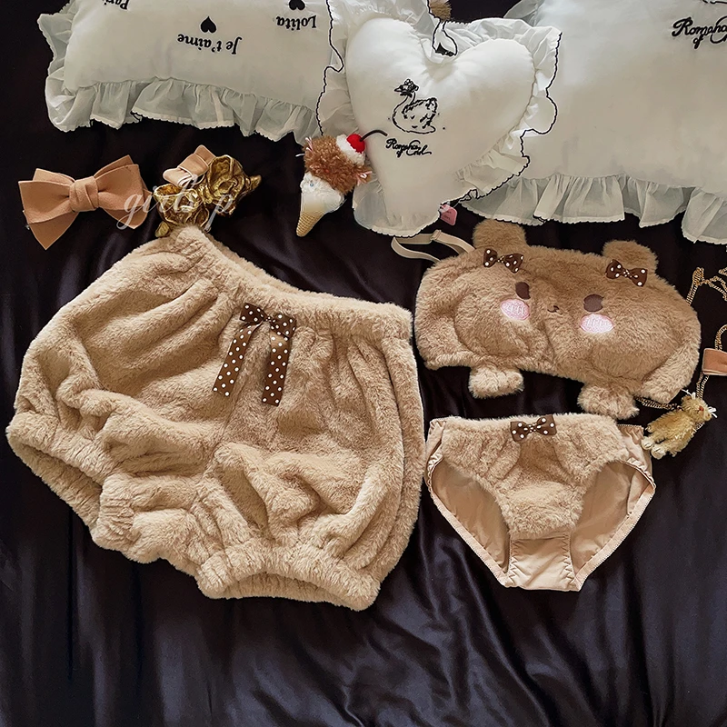 30345-ias90k.jpg Pijama japonés Kawaii Lolita para mujer, conjunto de bragas Nad, sujetador de dibujos animados, ropa interior con lazo, bragas de calabaza, Push Up, lencería íntima - Imagen 1