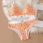 Novedad de verano, conjunto de ropa interior para mujer con estampado de leopardo sin rastro y borde de acero, correa ajustable para el hombro en la espalda - Imagen 5