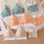 Novedad de verano, conjunto de ropa interior para mujer con estampado de leopardo sin rastro y borde de acero, correa ajustable para el hombro en la espalda