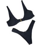 Conjunto de Bikini Sexy de Cintura Baja con Tanga en V, Traje de Baño de Color Sólido para Mujer, Ropa de Playa para Vacaciones de Verano
