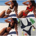 Conjunto de Bikini Sexy de Cintura Baja con Tanga en V, Traje de Baño de Color Sólido para Mujer, Ropa de Playa para Vacaciones de Verano - Imagen 5