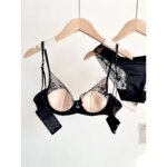 Conjunto de Lencería de Encaje Cómodo para Mujer, Sujetador con Aros Suaves, Copa Delgada, Push-Up, Transpirable, Ropa Interior para Mujeres con Busto Pequeño - Imagen 2