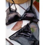 Conjunto de sujetador y bragas estilo francés, bralette sin aros con copas triangulares, con detalles de encaje, ropa interior para jóvenes damas con busto pequeño, lencería diaria.