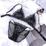 Conjunto de sujetador y bragas estilo francés, bralette sin aros con copas triangulares, con detalles de encaje, ropa interior para jóvenes damas con busto pequeño, lencería diaria. - Imagen 2