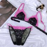 Conjunto de sujetador y bragas estilo francés, bralette sin aros con copas triangulares, con detalles de encaje, ropa interior para jóvenes damas con busto pequeño, lencería diaria. - Imagen 4