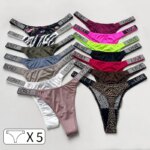 Bragas sexis de cintura baja para mujer, tangas con diamantes de imitación y letras, Tanga deportiva, pantalones cortos, calzoncillos con espalda en T, talla S-XL, 5 uds.