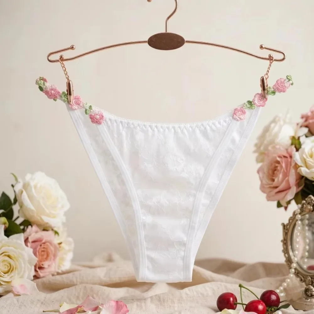 30605-quvcin.jpg Tanga de encaje bordado con motivos florales, para mujer, de tejido transparente, con cintura baja, sexy, romántica, ropa interior femenina. - Imagen 1