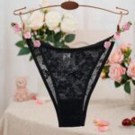 Tanga de encaje bordado con motivos florales, para mujer, de tejido transparente, con cintura baja, sexy, romántica, ropa interior femenina. - Imagen 4