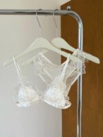 Bralette de Encaje Bordado Francés, Sujetador Triangular sin Varillas para Mujer, Conjunto de Lencería Elegante con Tirantes Finos, Cobertura para Pecho Pequeño, MOYISU - Imagen 6