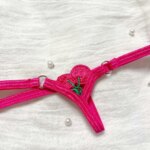Extra Mini mujer Tback Crotchless Sexy Tanga Hot Pink cerezas G-String pantalones cortos entrepierna profundidad Sexy erótico mujeres calzoncillos - Imagen 4