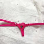 Extra Mini mujer Tback Crotchless Sexy Tanga Hot Pink cerezas G-String pantalones cortos entrepierna profundidad Sexy erótico mujeres calzoncillos - Imagen 3