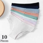 BZEL 10 unids/set de bragas para mujer, ropa interior Sexy transpirable, lencería cómoda, calzoncillos a rayas de algodón, calzoncillos acogedores de moda en oferta