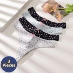 WarmSteps - Juego de 3 Tangas de Cintura Baja para Mujer, con Estampado Dulce y Moderno, Ropa Interior Suave y Cómoda, Sexy, Talla Grande, T-Back
