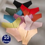 WHPC 10 unids/set de bragas para mujer, ropa interior sin costuras a la moda con corte en V, lencería Sexy, calzoncillos deportivos cómodos, calzoncillos femeninos transpirables