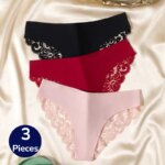 TrowBridge-Conjunto de 3 uds de bragas para mujer, ropa interior femenina de encaje dulce, lencería Sexy calada, bragas de satén de seda, calzoncillos acogedores para mujer
