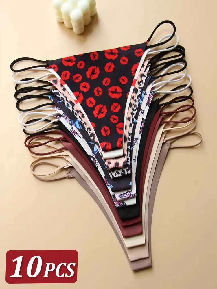 31096-dumkhw.jpg Tanga sin costuras para mujer, bragas de cintura baja con tirantes finos, ropa interior Sexy, bragas cómodas con espalda en T, 10 Uds. - Imagen 1