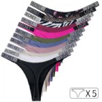 Bragas sexis de cintura baja para mujer, tangas con diamantes de imitación y letras, Tanga deportiva, pantalones cortos, calzoncillos con espalda en T, talla S-XL, 5 uds. - Imagen 2