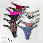 Bragas sexis de cintura baja para mujer, tangas con diamantes de imitación y letras, Tanga deportiva, pantalones cortos, calzoncillos con espalda en T, talla S-XL, 5 uds.