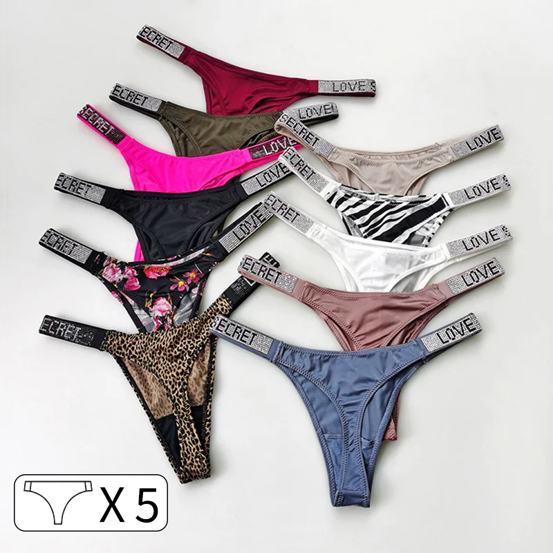 31133-l8kyo2.jpg Bragas sexis de cintura baja para mujer, tangas con diamantes de imitación y letras, Tanga deportiva, pantalones cortos, calzoncillos con espalda en T, talla S-XL, 5 uds. - Imagen 1