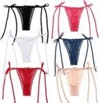 Tanga de encaje con lazo lateral, diseño sexy, con adorno de lazo y detalles de encaje floral, ajustable, ropa interior femenina, lencería sexy. - Imagen 6