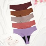 Nuevo diseño, bragas menstruales de 4 capas a prueba de fugas de cintura baja sin costuras, bragas lavables de flujo ligero para mujer, Tanga - Imagen 3