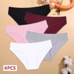4 unids/set de ropa interior elástica de algodón sin costuras, bragas de cintura baja para mujer, bragas sexis transpirables de Color sólido, calzoncillos suaves para mujer