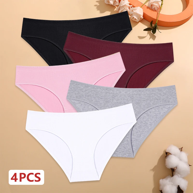 31268-qnqatq.jpg 4 unids/set de ropa interior elástica de algodón sin costuras, bragas de cintura baja para mujer, bragas sexis transpirables de Color sólido, calzoncillos suaves para mujer - Imagen 1