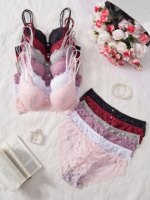 Conjunto de lencería de 6 piezas para mujer, con encaje floral, sujetador push-up, bragas sexys con aberturas, cómodo conjunto de lencería. - Imagen 2