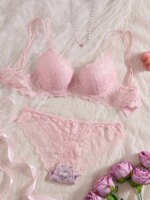 Conjunto de lencería de 6 piezas para mujer, con encaje floral, sujetador push-up, bragas sexys con aberturas, cómodo conjunto de lencería. - Imagen 4