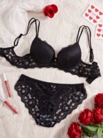 Conjunto de lencería de 6 piezas para mujer, con encaje floral, sujetador push-up, bragas sexys con aberturas, cómodo conjunto de lencería. - Imagen 3