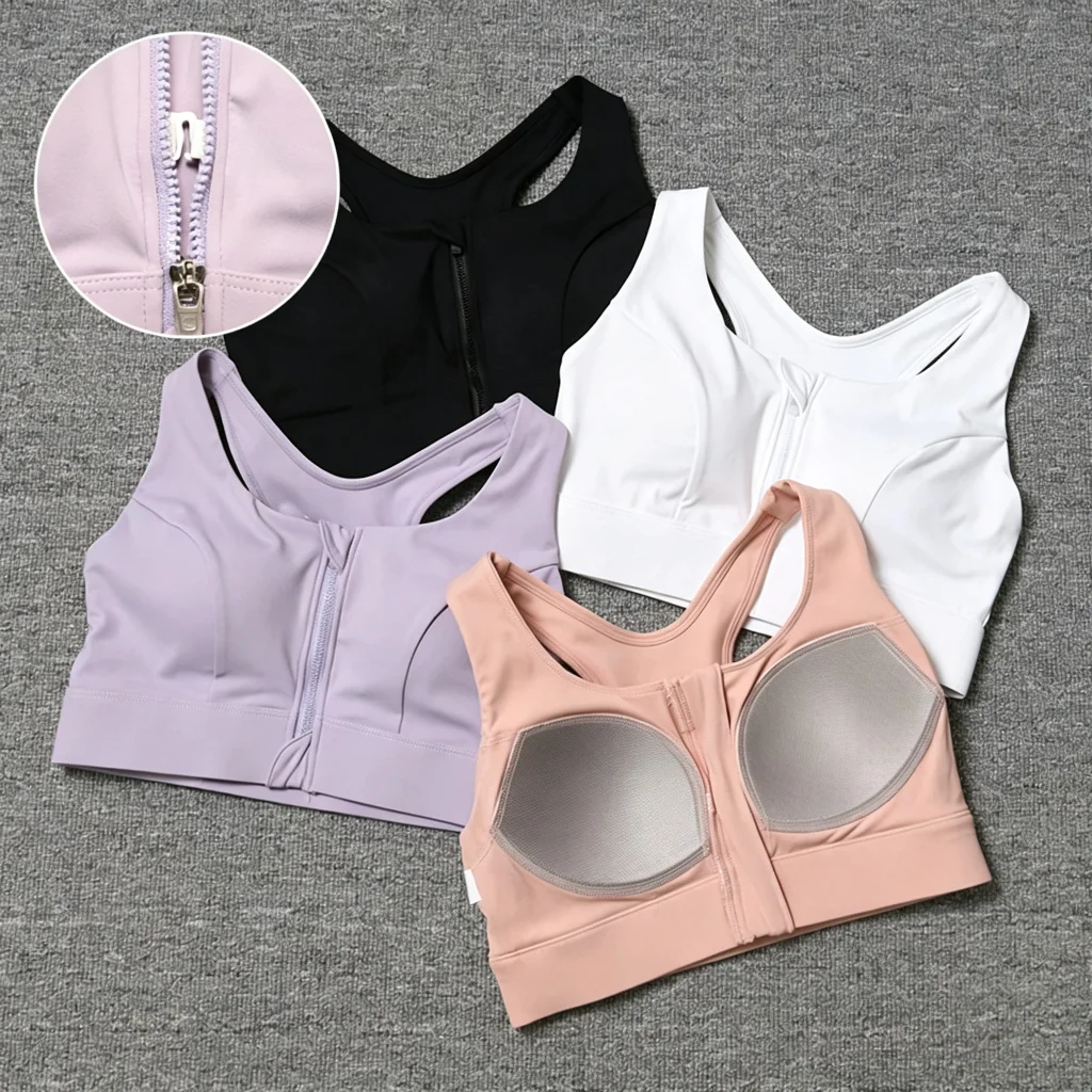 32223-otywew.jpeg Nuevo sujetador deportivo para mujer 2026 con cremallera frontal ajustable, alta resistencia, a prueba de golpes, fruncido, sexy y con espalda cruzada para entrenamiento. - Imagen 1